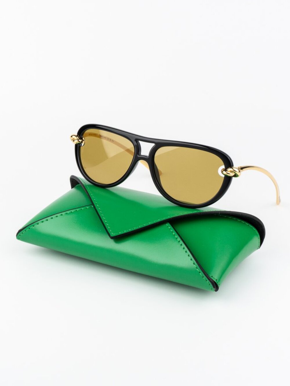 Bottega Veneta Sunglasses Black Gold Nicotine Yellow BV1418S 001 NEW AUTHENTIC